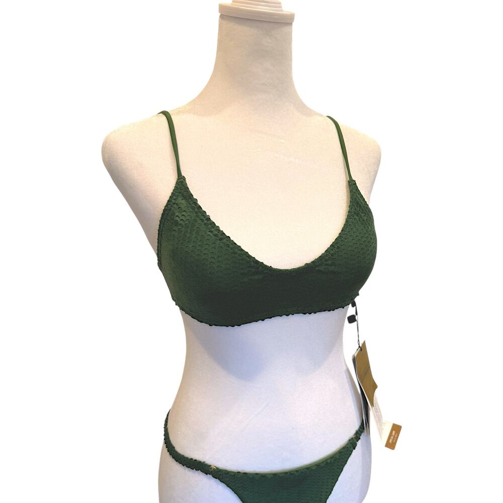 VIX PAULA HERMANNY Scales Luli Green Suede Bikini Set Small NWT - Picture 4 of 6